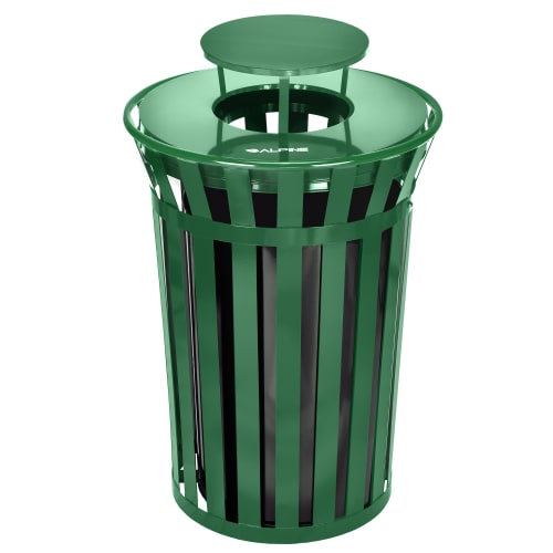 Alpine Industries 38 Gallon Outdoor Metal Receptacle With Rain Bonnet, Green Trash Can